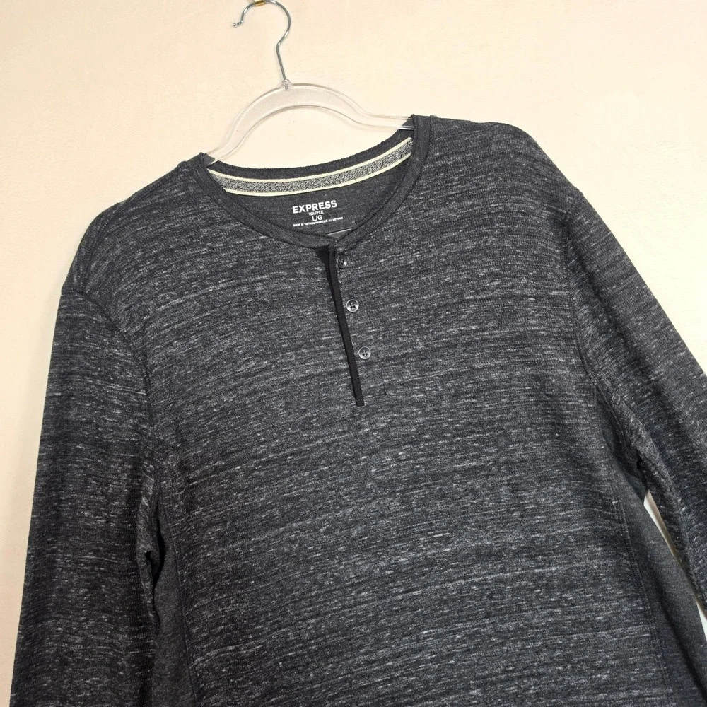 Express Henley Shirt Mens‎ Large Charcoal Gray Waffle Knit Minimalist Grunge